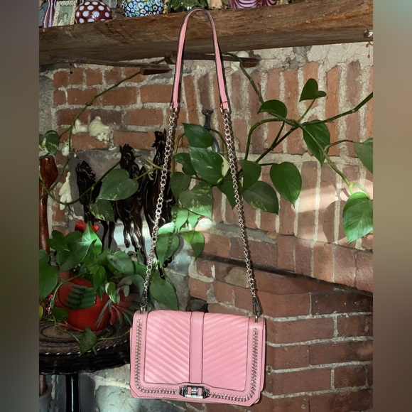 Rebecca Minkoff Chevron Crossbody Bag Pink w/Chain Accent 😍 VG Condition - Picture 1 of 16